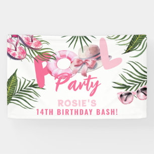 Hübsches rosa Poolparty-Mädchen-Geburtstag Banner