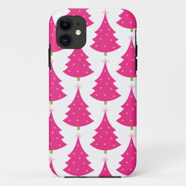 Hübsches rosa Retro Weihnachtsbaum-Muster Case-Mate iPhone Hülle (Rückseite)