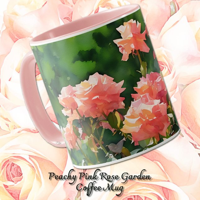 Hübsches Rosa Rosen Garten Tasse Cup (Peachy pink rose garden in a watercolor style art on a stylish mug.)