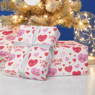 Hübsches Rosa Rote Herzen Muster Geschenkpapier