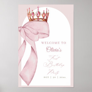 Hübsches rosa Schleife 1. Geburtstags-Schild Poster