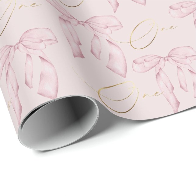 Hübsches rosa Schleife Eins Geschenkpapier (Rolleneckpunkt)