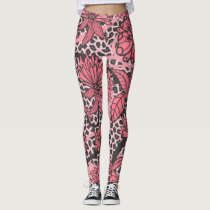 Hübsches rosa schwarzes Blumenleopard-Druck-Muster Leggings