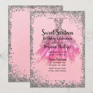 Hübsches rosa silbernes Glitzer-Party-Kleid Sweet Einladung