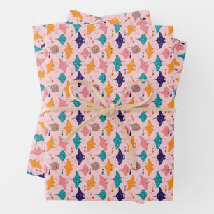 Hübsches rosa Stachelrochen- und Mantarochen-Fisch Geschenkpapier Set