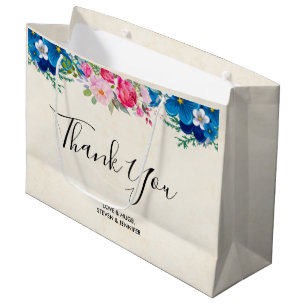 Hübsches Rosa und Blau Blume - Grenzen Vielen Dank Große Geschenktüte