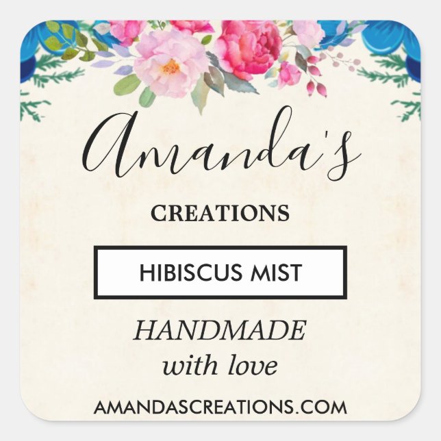 Hübsches Rosa und Blaue Blume - Grenzgeschäft Quadratischer Aufkleber (Vorderseite)