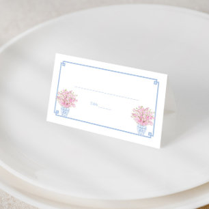 Hübsches Rosa und blaues Chinoiserie Probe Abendes Platzkarte
