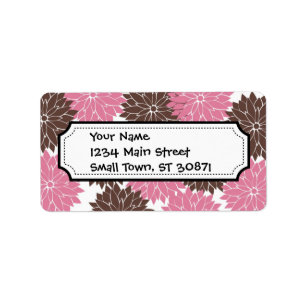 Hübsches Rosa und Brown-Blumen-Blüten-Blumendruc Adressaufkleber
