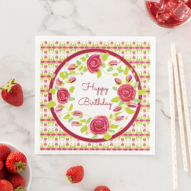 Hübsches Rosa und Burgund Rose Bloral Serviette (Beispiel)