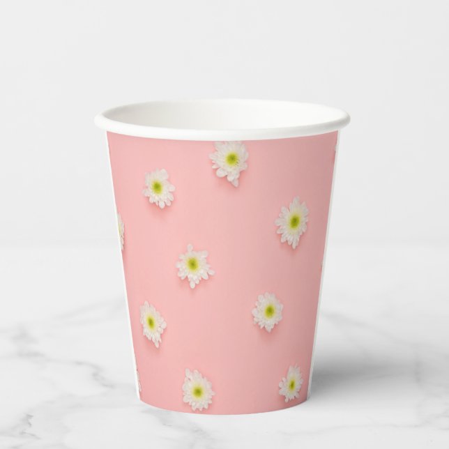 Hübsches Rosa- und Daisy-Design Pappbecher (Vorderseite)