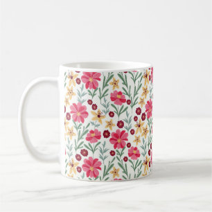 Hübsches rosa und gelbes vintage Blumenmuster Kaffeetasse