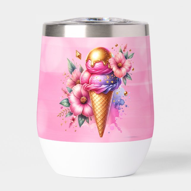 Hübsches Rosa und Gold Ice Creme Cone Personalisie (Vorderseite)