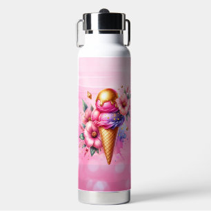 Hübsches Rosa und Gold Ice Creme Cone Personalisie Trinkflasche