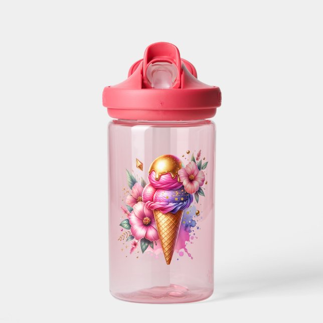 Hübsches Rosa und Gold Ice Creme Cone Personalisie Trinkflasche (Vorne)