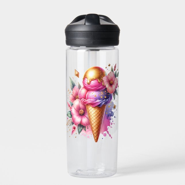 Hübsches Rosa und Gold Ice Creme Cone Personalisie Trinkflasche (Vorderseite)