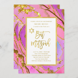 Hübsches Rosa und Goldgeode | Bat Mitzvah Einladung