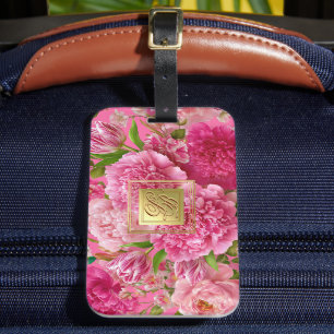 Hübsches rosa und grünes Blumenmonogramm-Gepäckanh Gepäckanhänger