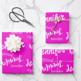 Hübsches rosa und modernes Namensmuster Geschenkpapier Set