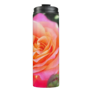 Hübsches Rosa- und Orange-Rose-Macro-Foto Thermosbecher