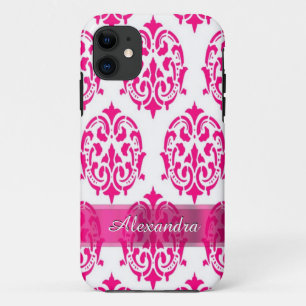 Hübsches Rosa und personalisierter Damast Case-Mate iPhone Hülle