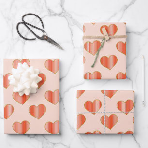 Hübsches Rosa und Rotes Streifen Herz Geschenkpapier Set