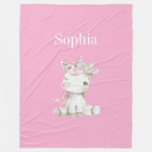 Hübsches Rosa Weißes Blumenförmiges Einhorn Fleecedecke