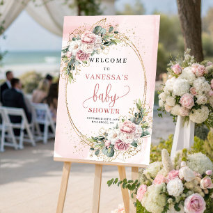 Hübsches Roségold-Blumen-Baby-Shower-Willkommenssc Poster