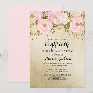 Hübsches Roségold Rosa Florales 80. Geburtstags Einladung
