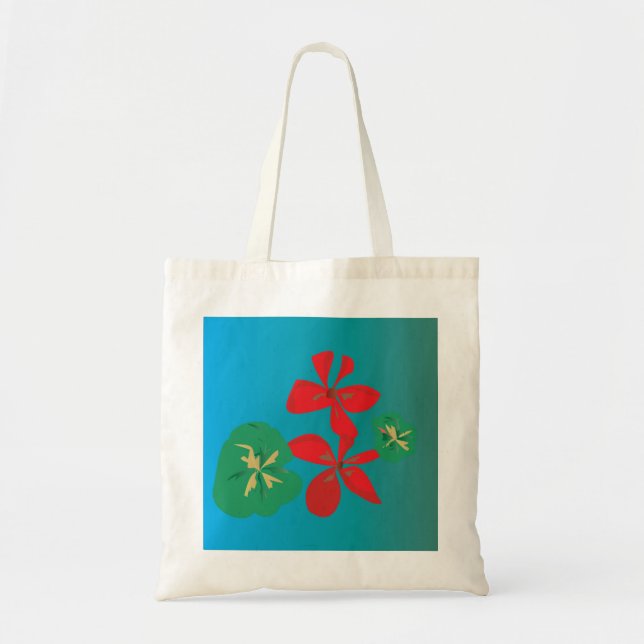 Hübsches Rot und Aqua >Farbige Blume Tasche (Vorne)