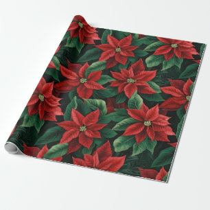 Hübsches Rot und Grün Poinsettias Digitale Kunst Geschenkpapier