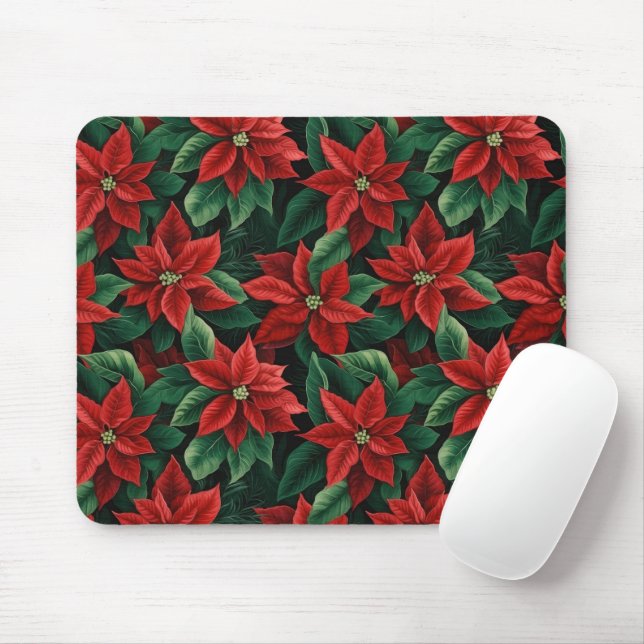 Hübsches Rot und Grün Poinsettias Digitale Kunst Mousepad (Mit Mouse)