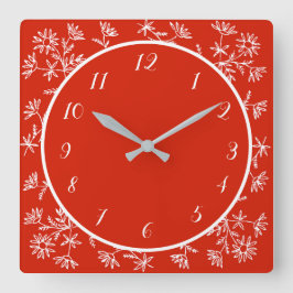 Hübsches Rot-Weiß-Blumendesign Stilvolle Dekoratio Quadratische Wanduhr