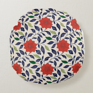 Hübsches rotes Blumenmuster Rundes Kissen