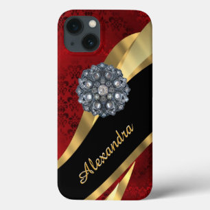 Hübsches, rotes Damastmuster personalisiert Case-Mate iPhone Hülle