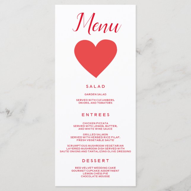 Hübsches rotes Herz Menükarte (Vorderseite)