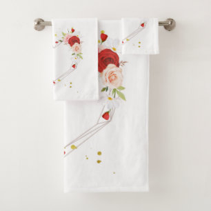 Hübsches Rotes Liebe Blumenherz Badhandtuch Set