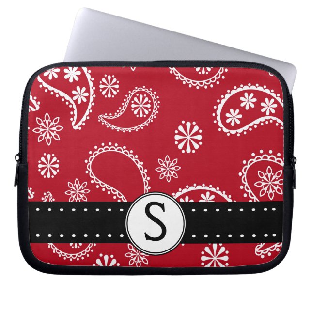 Hübsches rotes Paisley-Muster mit Monogramm Laptopschutzhülle (Vorderseite)