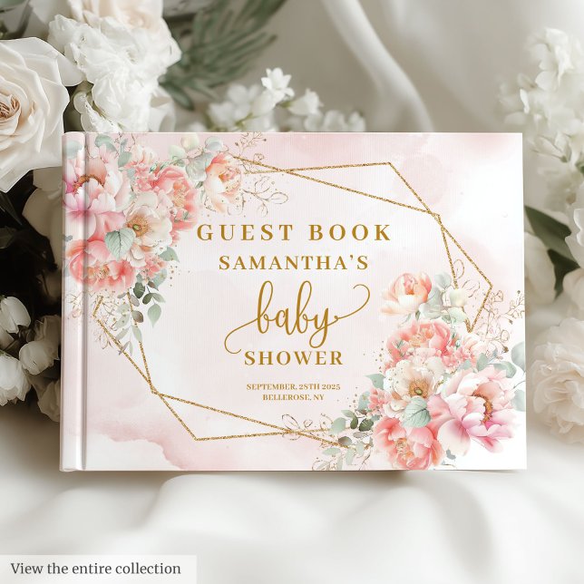Hübsches rötlich-rosa-goldfarbenes Gästebuch (Pretty blush pink gold baby shower guest book)