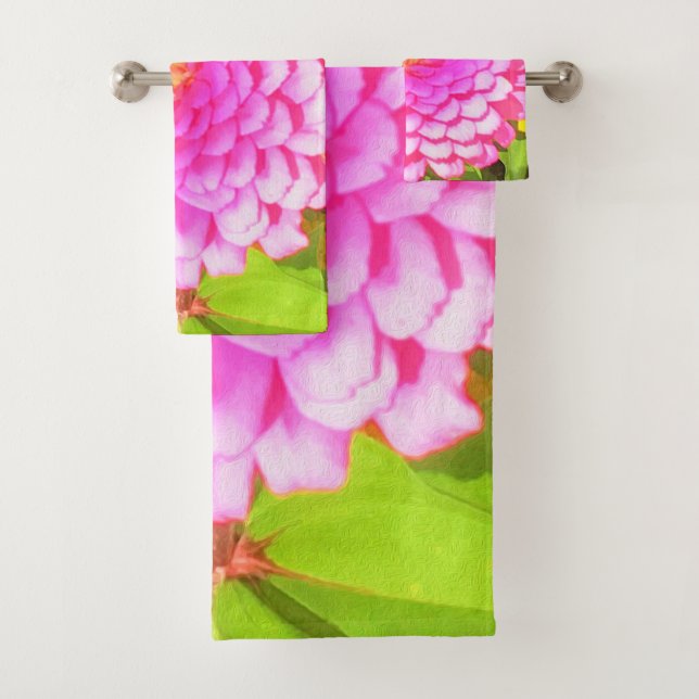 Hübsches Round Pink Zinnia im Sommergarten Badhandtuch Set (Insitu)