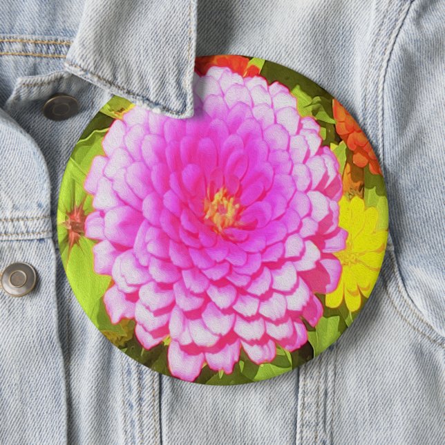 Hübsches Round Pink Zinnia im Sommergarten Button (Beispiel)