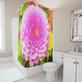 Hübsches Round Pink Zinnia im Sommergarten Duschvorhang