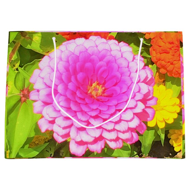 Hübsches Round Pink Zinnia im Sommergarten Große Geschenktüte (Vorderseite)