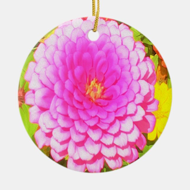 Hübsches Round Pink Zinnia im Sommergarten Keramik Ornament (Vorne)