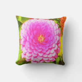 Hübsches Round Pink Zinnia im Sommergarten Kissen