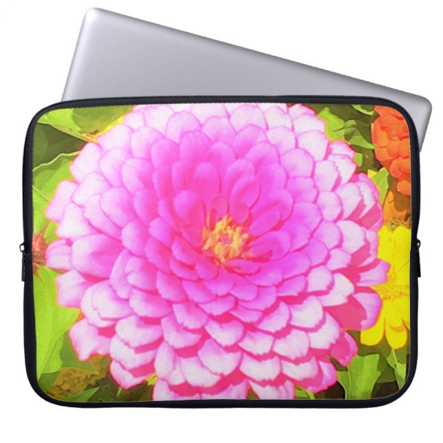 Hübsches Round Pink Zinnia im Sommergarten Laptopschutzhülle (Vorderseite)