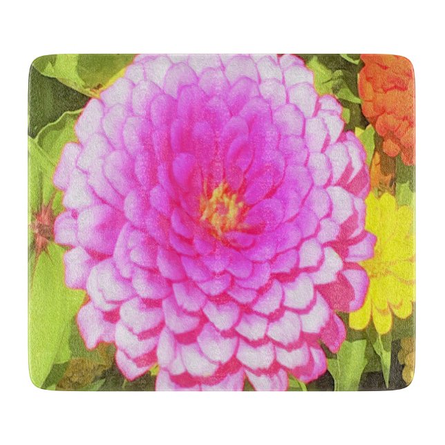 Hübsches Round Pink Zinnia im Sommergarten Schneidebrett (Vorderseite)