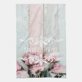 Hübsches rustikales Holz Rosa Blau Farbe Blüte Geschirrtuch