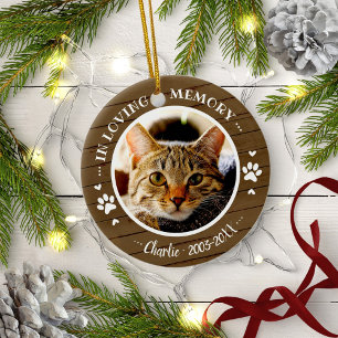 Hübsches rustikales Katzen-Gedenkfoto individuell Keramik Ornament