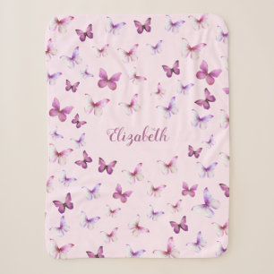 Hübsches Schmetterlingspink und Lila Mädchen Sherpadecke